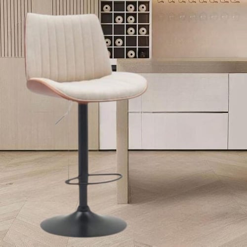 كرسي بار خشب مع قماش بيج قاعدة هيدروليك اسود SHC-0...