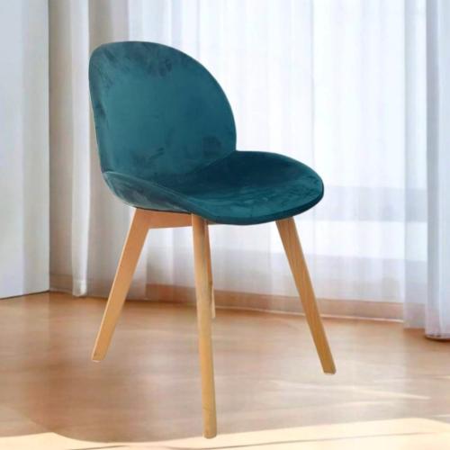 كرسي طعام وكافية قماش قطيفة اخضر وقاعدة ارجل خشب P...