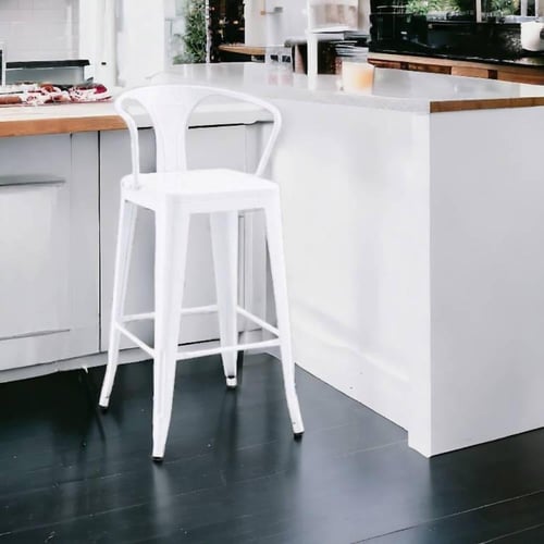 كرسي بار حديد ثابت ابيض بظهر قصير M-504WHITE