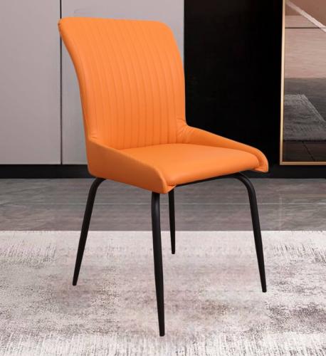 كرسي طعام جلد برتقالي مع قاعدة ارجل حديد اسود E-27...