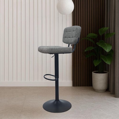 كرسي بار قماش رمادي و قاعدة هيدروليك اسود