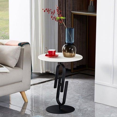 طاولة ضيافة للقهوة فاخرة دائرية 40سم سطح رخام وقاع...