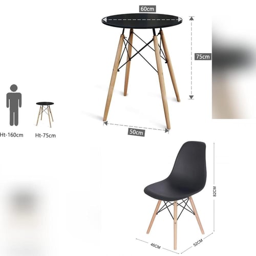 طقم طاولة طعام دائرية 60CM خشب اسود و 2 كراسي فايب...