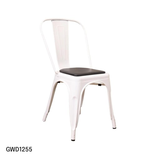 كرسي طعام وكافية حديد ابيض مع مقعد جلد اسود GWD125...