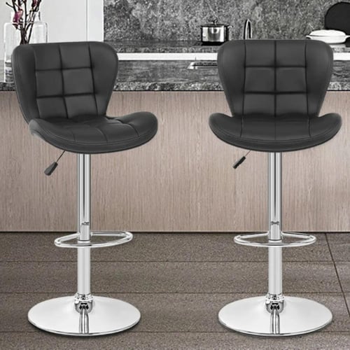 كرسي بار جلد اسود و قاعدة هيدروليك اسود