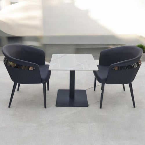 طقم ضيافة و كافيه طاوله سراميك مربع مع 2 كراسي جلد...