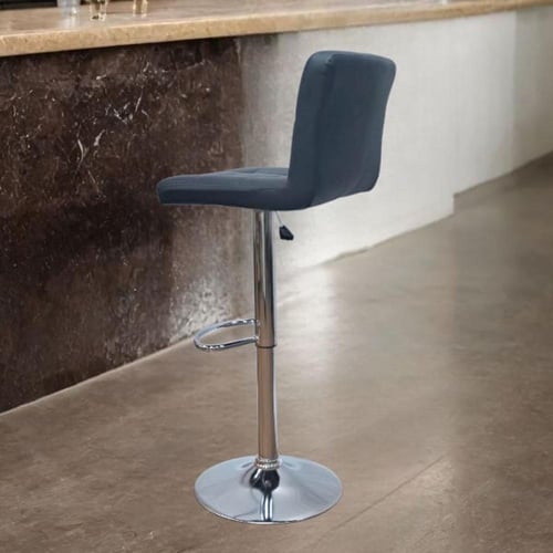 كرسي بار جلد اسود وقاعدة هيدروليك فضي YS8052-1