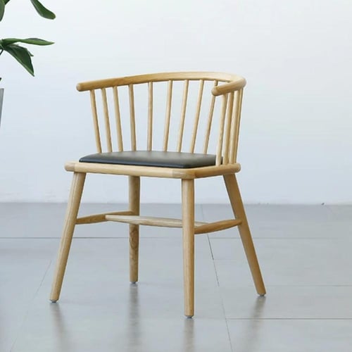 كرسي طعام خشب بيج مع مقعد جلد اسود GWD1205