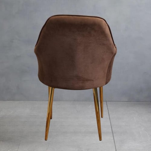 كرسي طعام وكافية قماش قطيفة بني وقاعدة حديد ذهبي H...