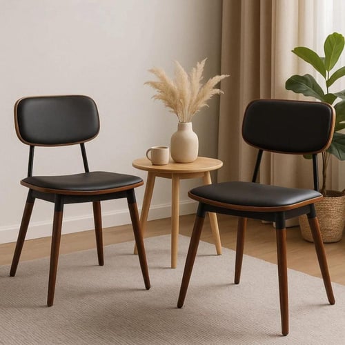 كرسي كافيه خشبي مع جلد اسود NM-QW01