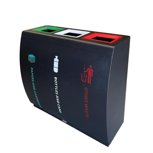 سلة مهملات خارجية ستيل اسود 3 فتحات RB25