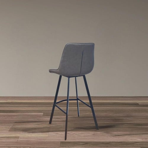 كرسي بار جلد رمادي و قاعدة اربع ارجل حديد لون اسود