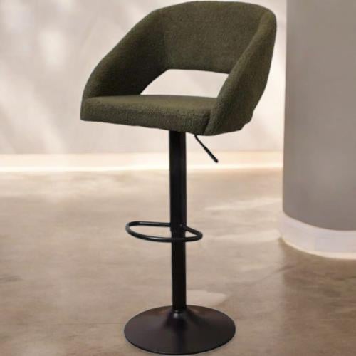 كرسي بار قماش اخضر زيتي غامق وقاعدة هيدروليك اسود...