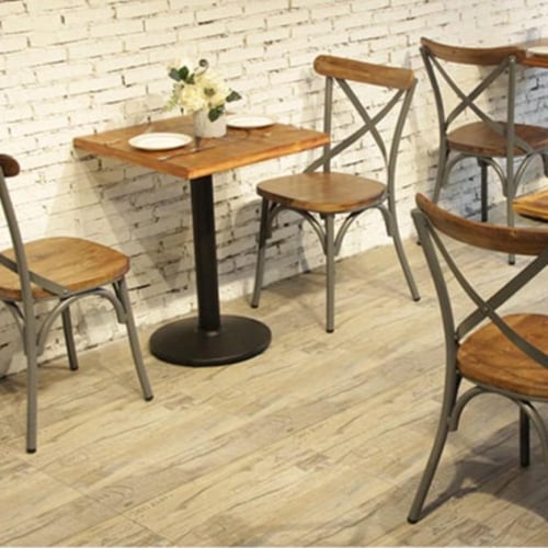 كرسي طعام وكافية خشب بني مع هيكل حديد رمادي M-7451...