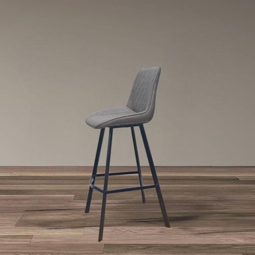 كرسي بار جلد رمادي و قاعدة اربع ارجل حديد لون اسود