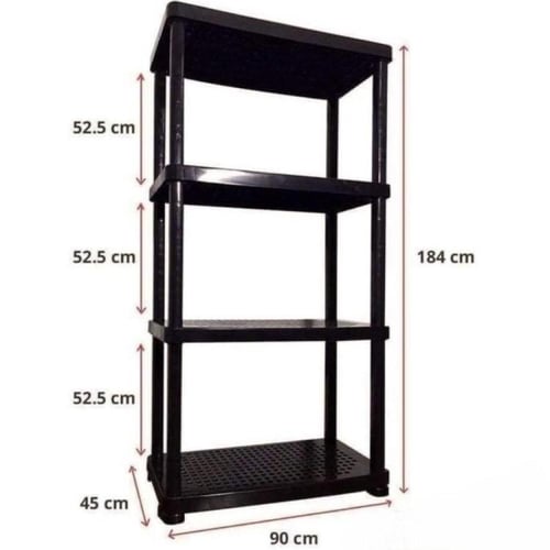 رفوف تخزين وتنظيم بلاستيك 4 ادوار لون اسود مقاس 40...