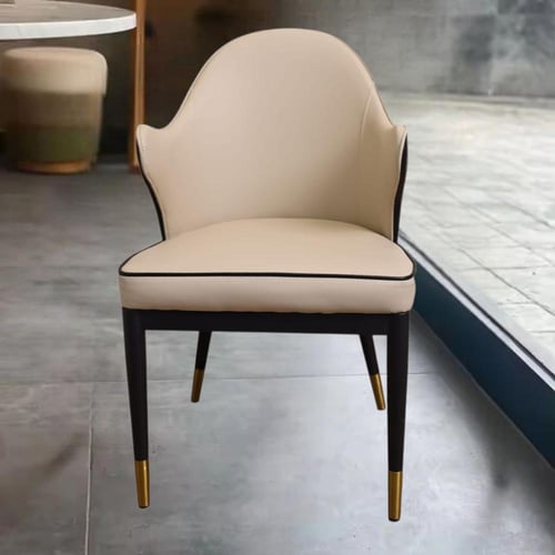 كرسي طعام وكافية جلد لونين مقعد بيج وظهر بني M816B...