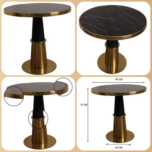 طاولة طعام فاخرة دائرية 80CM قاعدة ستيل ذهبي مع سط...