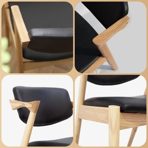 كرسي طعام خشب بيج مع مقعد جلد اسود DY-0023