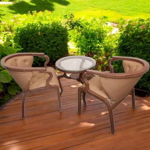 طقم طاولة ضيافة سطح زجاجي دائري مع 2 كراسي جلد بني...