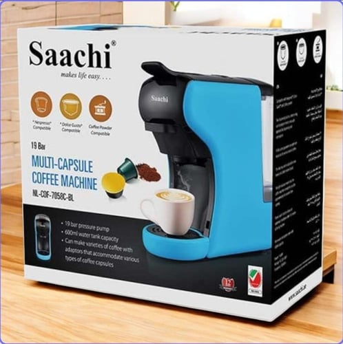 ماكينة قهوة كبسولات Saachi – تصميم أنيق وضغط 19 با...