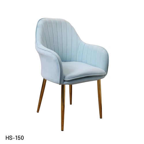 كرسي طعام وكافية قماش قطيفة ازرق فاتح وقاعدة حديد...