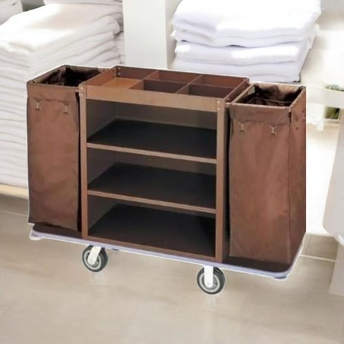 عربية نظافة كبيرة 2 كيس قماش لون بني GWH211