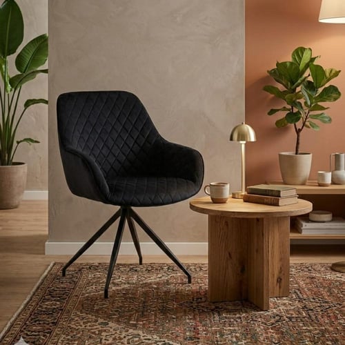 كرسي طعام وكافيه بيد قماش قطيفة مربعات اسود DM-C59...