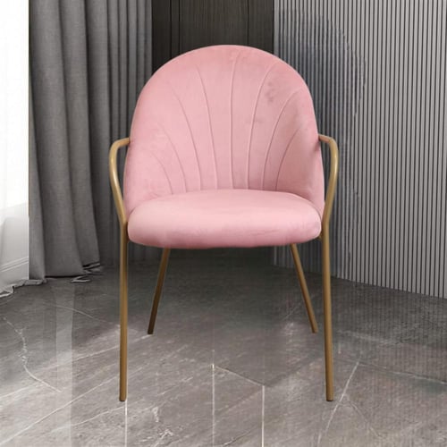 كرسي طعام وكافية قماش قطيفة وردي وقاعدة ارجل ستيل...