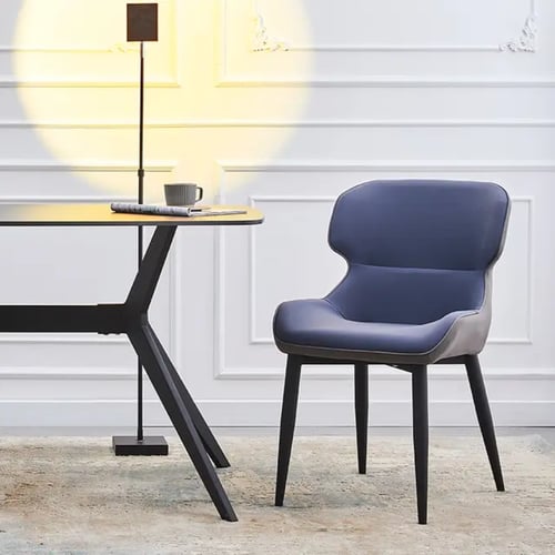 كرسي طعام جلد لونين ازرق غامق للمقعد والظهر والخلف...