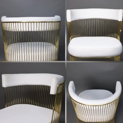 طقم طاولة قهوة ستيل ذهبي بسطح قزاز دائري مع كرسي س...