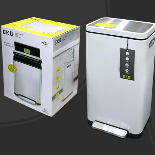 سلة مهملات EKO مستطيل بدعاسة ستيل ابيض 30لتر EK936...
