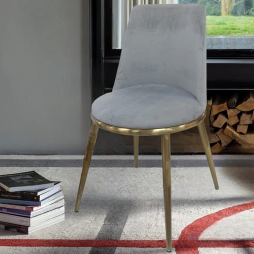 كرسي طعام قماش قطيفة لون رصاصي مع قاعدة ارجل حديد...