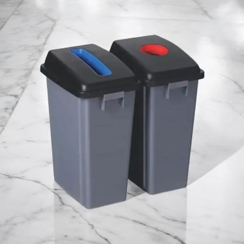 طقم 3 حاويات نفايات بلاستيك كبير رصاصي بغطاء اسود...