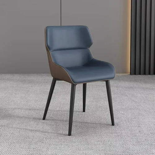 كرسي طعام جلد لونين ازرق غامق للمقعد والظهر والخلف...