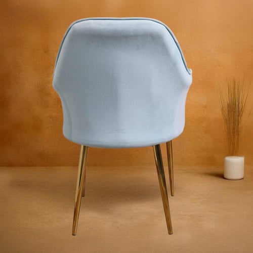 كرسي طعام وكافية قماش قطيفة ازرق فاتح وقاعدة حديد...