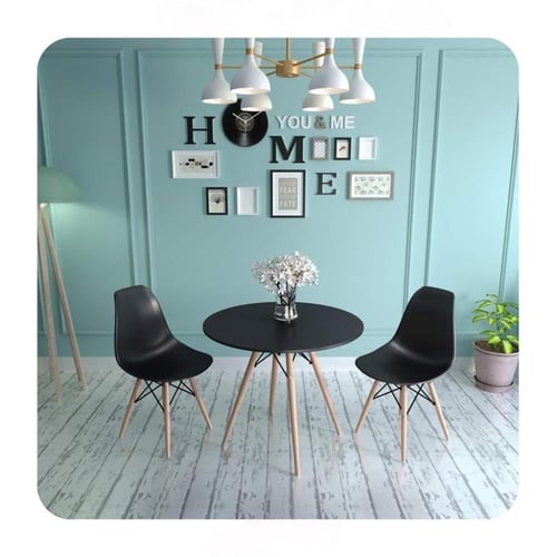 طقم طاولة طعام دائرية 60CM خشب اسود و 2 كراسي فايب...