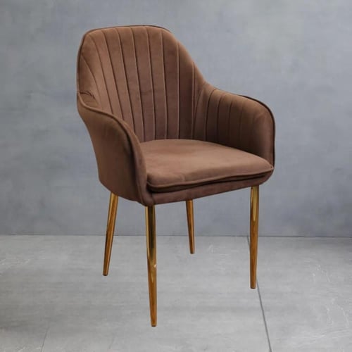 كرسي طعام وكافية قماش قطيفة بني وقاعدة حديد ذهبي H...