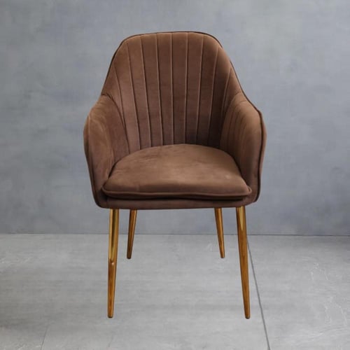 كرسي طعام وكافية قماش قطيفة بني وقاعدة حديد ذهبي H...