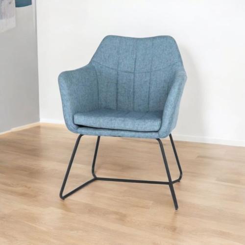 كرسي طعام وكافية قماش ازرق بقاعدة حديد ZH-909BLUE