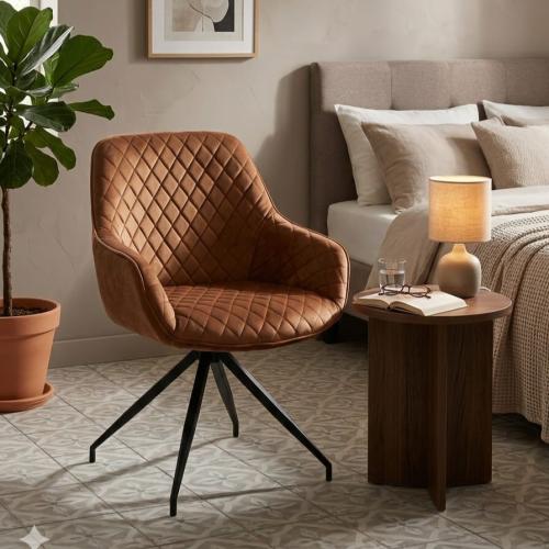 كرسي طعام وكافيه بيد قماش قطيفة مربعات بني DM-C590...