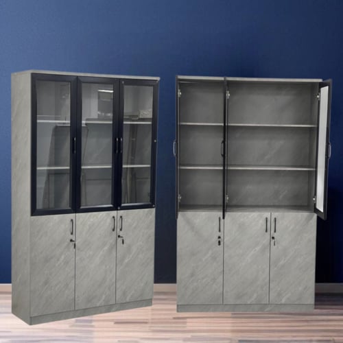 دولاب خشب 3 ابواب قزاز مع 3 ابواب خشب متعدد الاستخ...