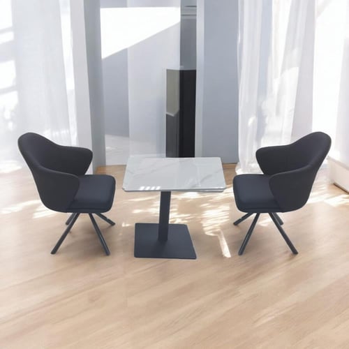 طقم ضيافة و كافيه طاوله سراميك مربع مع 2 كراسي جلد...