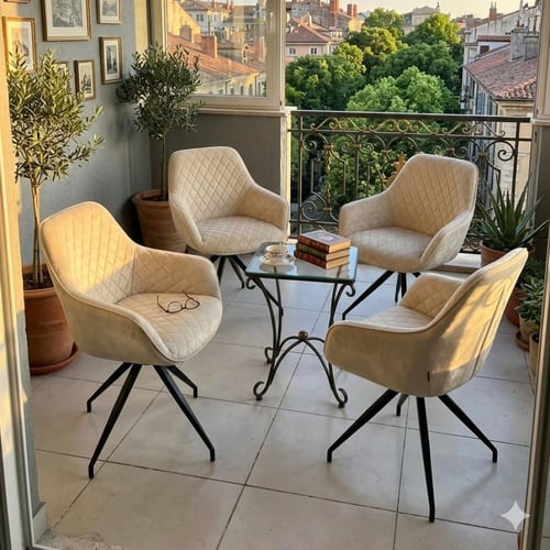 كرسي طعام وكافيه بيد قماش قطيفة ابيض سكري DM-C590W...