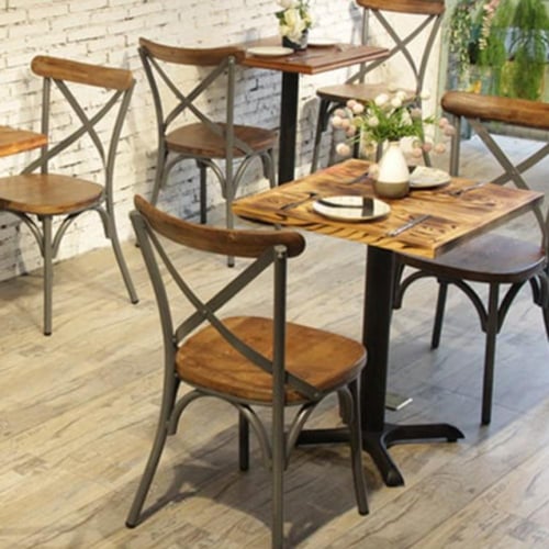 كرسي طعام وكافية خشب بني مع هيكل حديد رمادي M-7451...