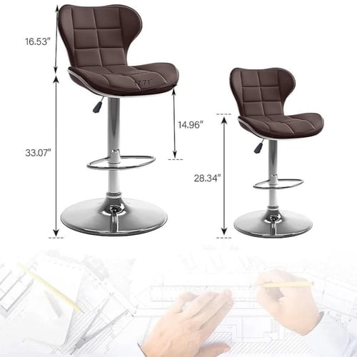 كرسي بار جلد بني و قاعدة هيدروليك اسود