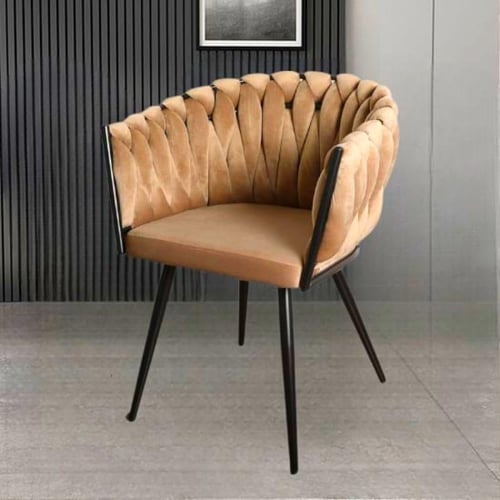 كرسي طعام وكافية قماش قطيفة بني وقاعدة ارجل حديد H...