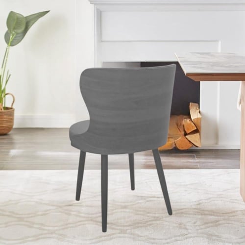 كرسي طعام وكافيه بظهر خشبي مع مقعد جلد رمادي