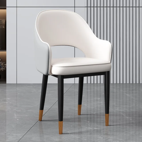 كرسي طعام جلد لونين ابيض مع رصاصي مع قاعدة ارجل حد...