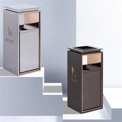 سلة مهملات مع طفاية سجائر ستيل لون اسود وذهبي GWD1...